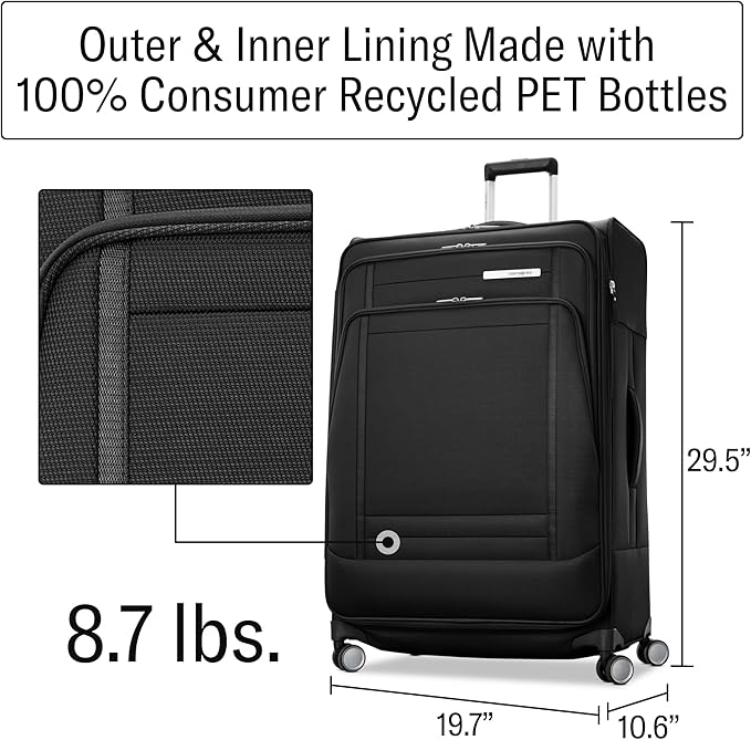 Samsonite UpLIFT Lightweight Large Checked Softside Luggage with Spinner Wheels - Expandable - Airline-Approved, Polyester Soft Suitcase for Ultra Light Travel - Black