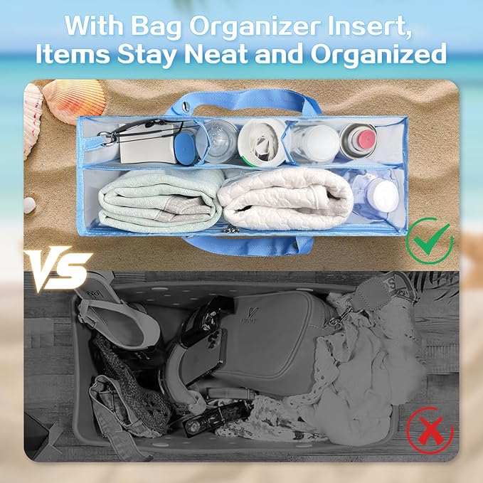 XYFuuee Beach Bag Organizer Inserts for Baby Medium Bogg Bag Accessories with 8 Removable Metal Fasteners, Lightweight Mesh Insert Divider Pouch, Organizing Rubber Tote, Save Storage Space, Blue M