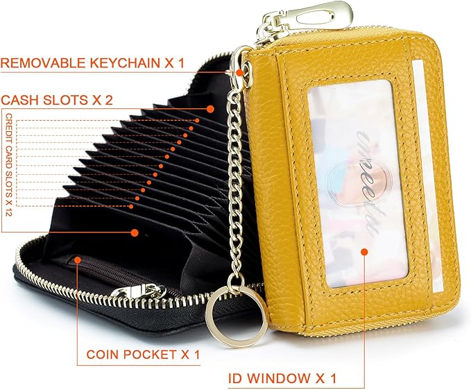 imeetu RFID Credit Card Holder, Small Leather Zipper Card Case Wallet for Women