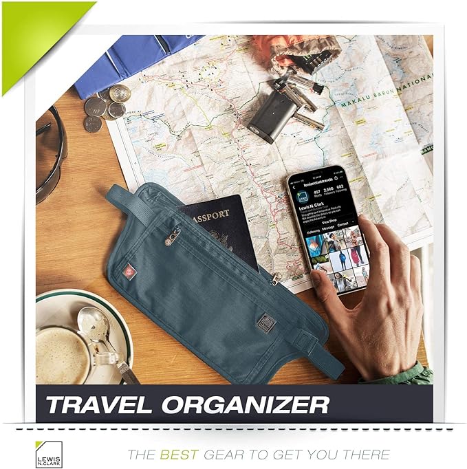 Lewis N. Clark Travel Money Belt Pouch, Slim RFID Blocking Anti Theft Waist Stash Pouches for Cash, Cards and Passport Holder