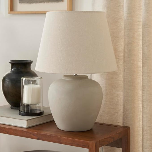 Nourison Home 20" Sand (Light Beige) Neutral Ceramic Table Lamp with Fabric Shade, Bedside Nightstand Lamp for Bedroom, Living Room, Entryway