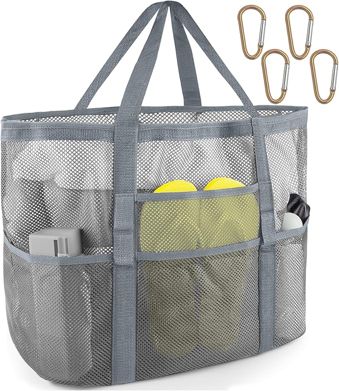 SRISE Mesh Beach Bag - Large Beach Tote Bag for Family Beach Bag for Toys & Vacation Essentials