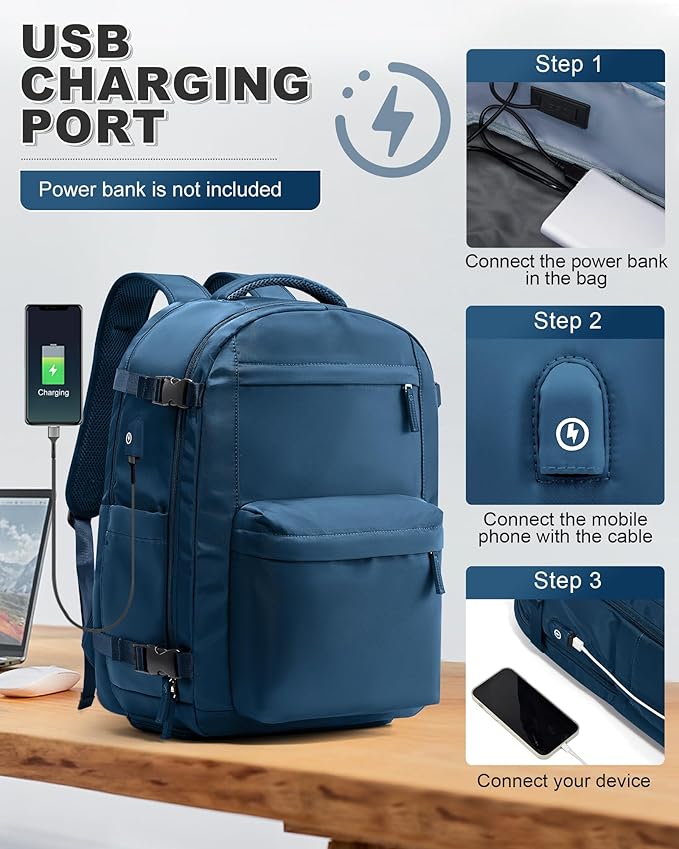 VGCUB Vacuum Backpack Travel with Electric Pump Vacpack System Storage Compression Laptop Work Business Waterproof College Weekender Bags Casual Daypack Backpacks for Women Men Blue