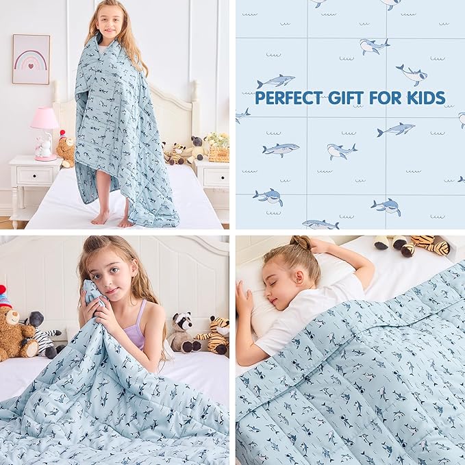 yescool Shark Weighted Blanket 3 Pounds Cooling Weighted Lap Blanket, Heavy Blankets for Sleeping, Weighted Throw Blanket Gifts for 20-40lbs, 36"x48"
