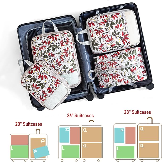 5 Set Compression Packing Cubes, Suitcase Organizer, Lightweight Travel Essentials, Compression Bags For Travel Accessories Luggage Storage Set (5 Pcs, Berry)