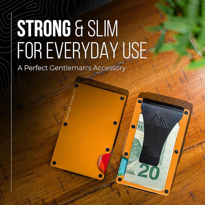 Mountain Voyage Co Minimalist Wallet for Men & Women - Slim RFID Wallet, Scratch Resistant, Credit Card Holder & Money Clip, Easily Removable Money & Cards, (Matte Orange)