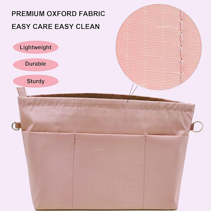 Time Wing Handbag Tote Purse Organizer Insert Bag Liner Shaper Pocketbook Divider Zipper 11 Pockets Compartments Small Pink