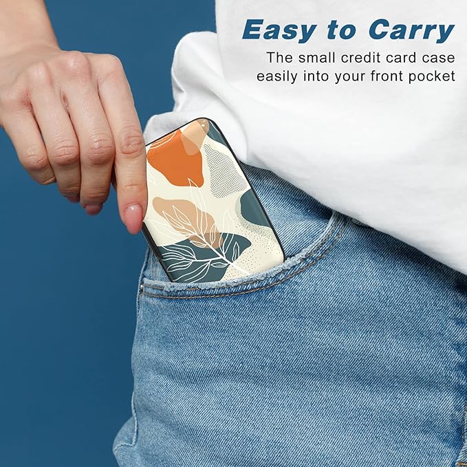 Credit Card Holder, Mini Aluminum Card Wallet RFID Blocking Slim Metal Hard Card Case for Women Men, White Leaves