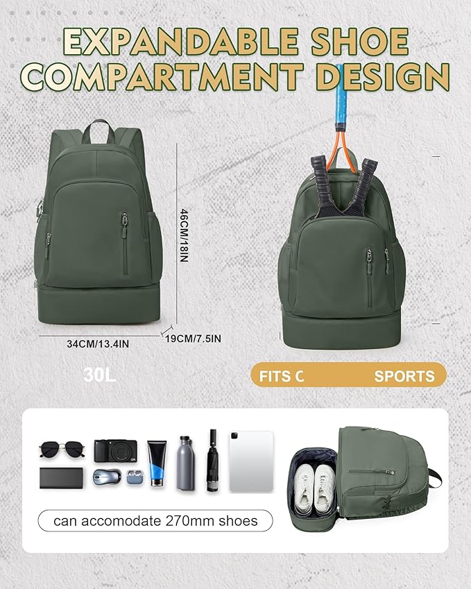 Gym Backpack for Women Men, Lightweight Gym Bag with Shoe Compartment, Waterproof Sports Backpack with Wet Pocket, Green