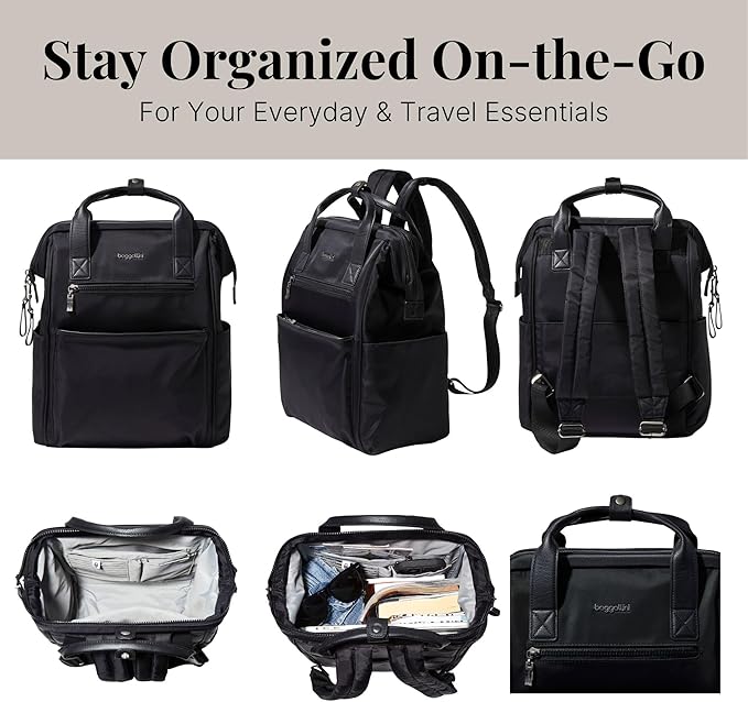 Baggallini Soho Backpack - Travel Laptop Backpack for Women - Lightweight Water-Resistant Luggage Bag, Black