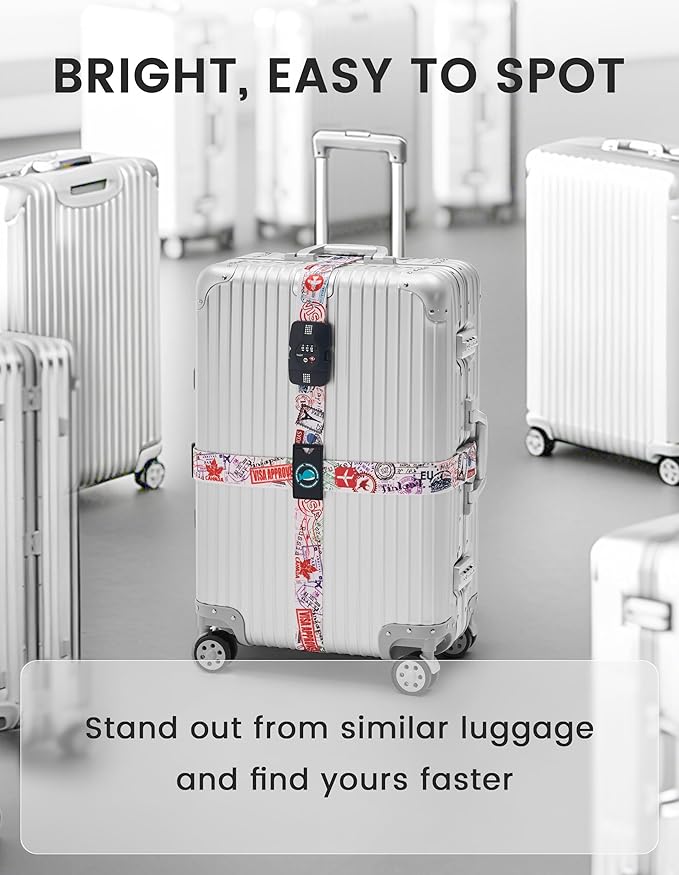 Travelkin Luggage Straps TSA Approved - Adjustable Cross Suitcase Straps with TSA Lock, Reinforced Buckle, Unique Pattern - Secure Heavy Duty Luggage Straps for Travel (Journey)