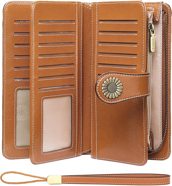 SENDEFN Wallets for Women Leather Credit Card Holder with RFID Blocking Large Capacity Wristlet | with RFID Blocking, Large Capacity, Wristlet, with RFID Blocking, Large Capacity, Wristlet