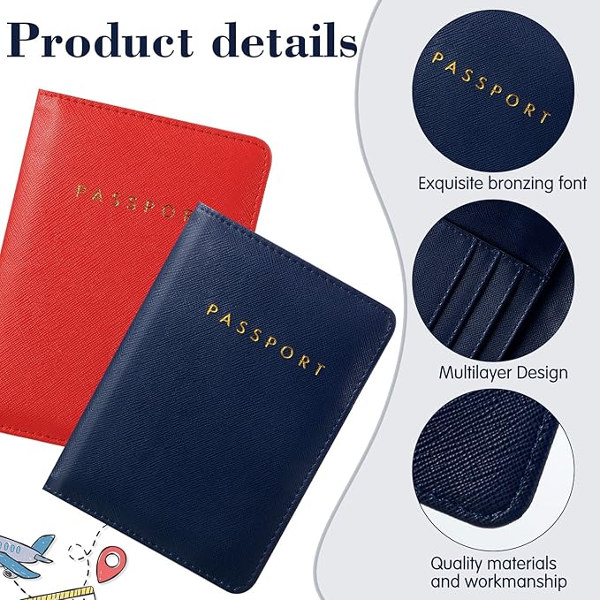 2 Pcs Passport Cover Holder for Travel Waterproof Leather Passport Wallet Case Book Travel Cruise Essentials for Women Men | 2 Pieces, Bridal, Holder, Waterproof, Holder Covers, Travel Wallet
