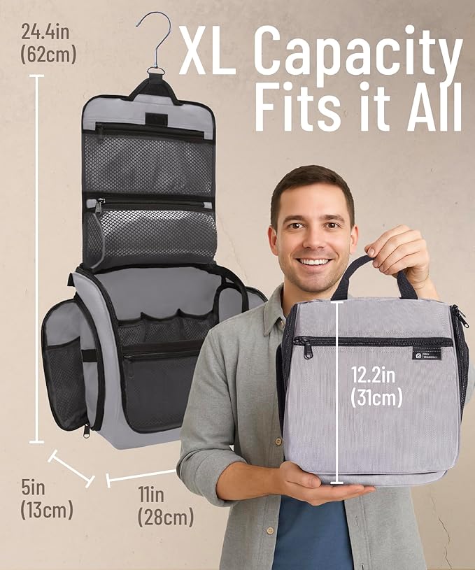 D&D Wanderlust D&D Hanging Travel Toiletry Bag for Men and Women – Cosmetics, Makeup and Toiletries Organizer Kit with 10 Compartments