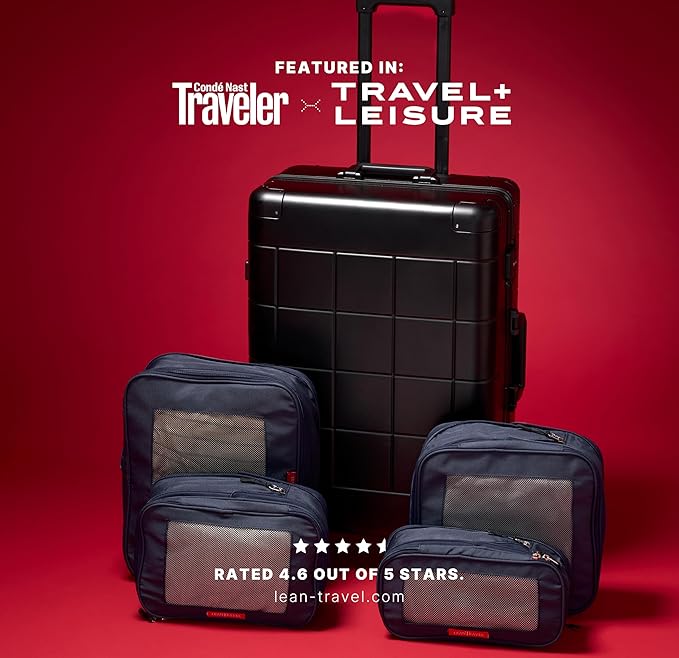 LeanTravel Premium Compression Packing Cubes for Travel - Suitcase Organizer Bags with Double Zipper & Breathable Mesh Panel - Space Saving Carry On Luggage Essentials (4-Pack, Navy Blue)