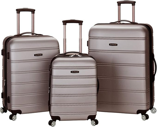 Rockland Melbourne Hardside Expandable Spinner Wheel Luggage, Silver, 3-Piece Set (20/24/28)