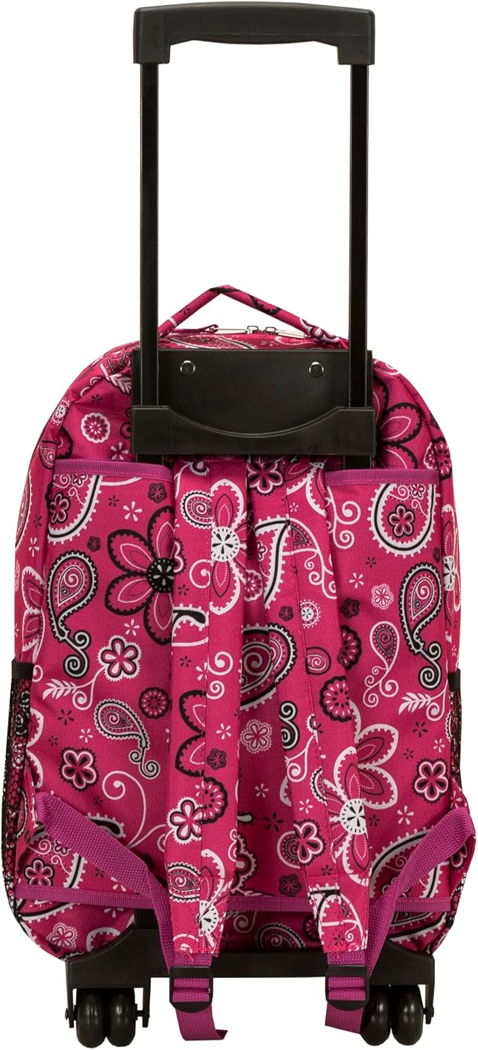 Rockland Double Handle Rolling Backpack, Bandana, 17"