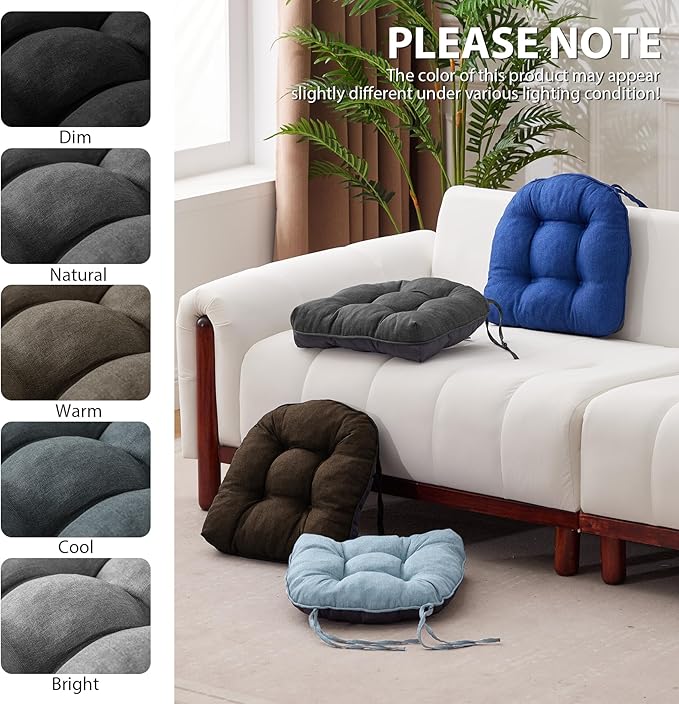 Chair Cushions for Dining Chairs, Seat Cushions for Kitchen Chairs, Indoor Seat Cushions with Ties, Tufted Foam Chair Pads, Non Slip Chair Cushions Set of 6, 15.5" x 15.5" x 4", Dark Grey