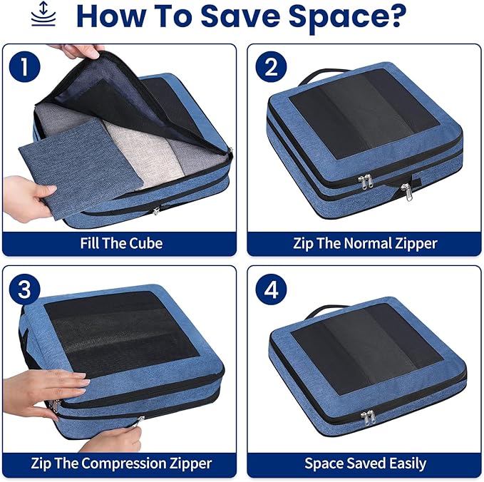 Compression Packing Cubes for Travel, Lightweight Vacation Travel Essentials, Travel Accessories for Suitcase Organizer Bags Set, Durable Luggage Organizer
