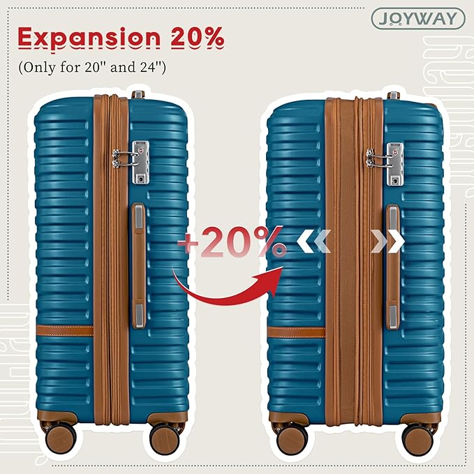 Joyway Expandable Carry on Luggage Sets Airline Approved, Lightweight Hard Shell 20 Inch Carry-on Suitcase with Spinner Wheels, Blue Brown