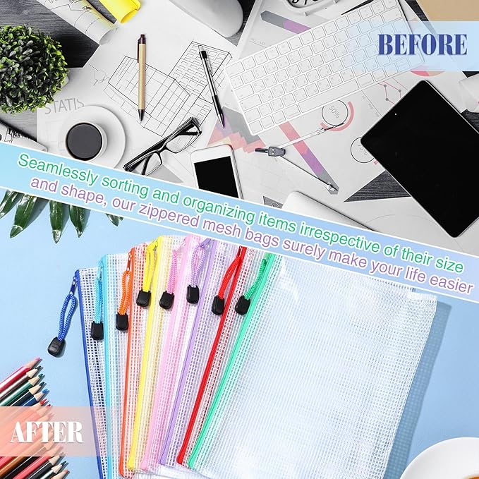 Jetec 32 Pcs Mesh Zipper Bags Toy Storage Bikini Organizer Bag Bolsas Para Guardar Trajes De Bano Waterproof Zipper Reusable Pouch Puzzle Multipurpose for Storage Office(Cute Color,9 x 7 Inch)