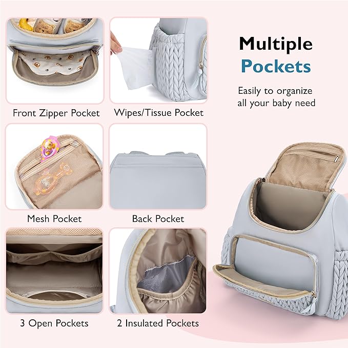 mommore Diaper Bag Small Diaper Backpack Stylish Toddler Baby Mini Maternity Bags Travel Backpacks with Insulated Pockets, Changing Pad, Stroller Straps