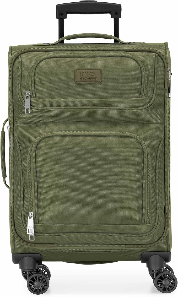 U.S. Traveler Rio Lightweight Softside Rolling Carry-on Suitcase, 4-Wheel Single, Green