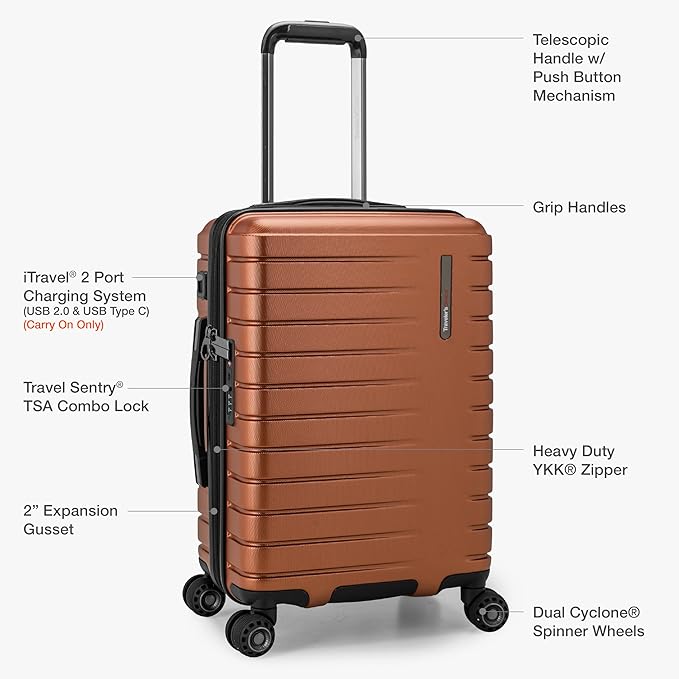 Traveler's Choice Archer Polycarbonate Expandable Luggage with Spinner Wheels, Orange, Checked 26-Inch