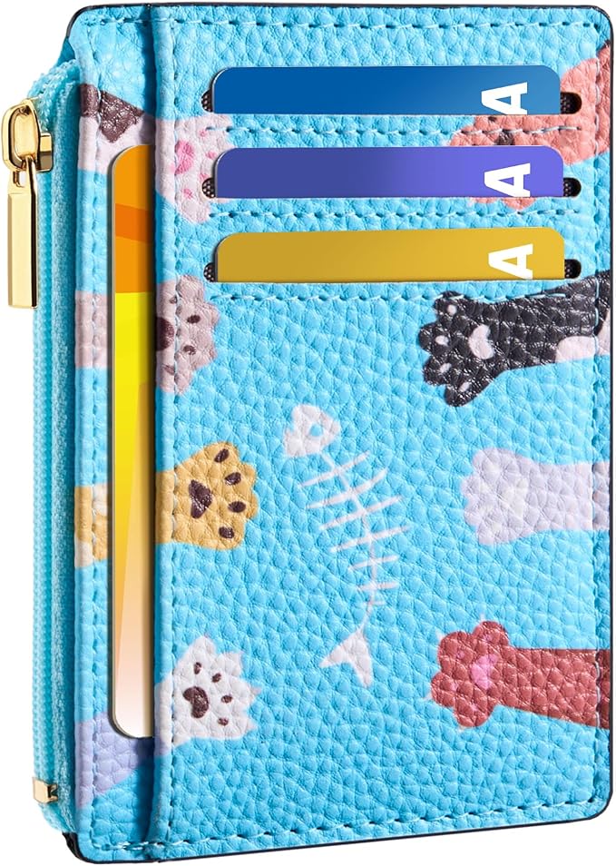 Tipmile Credit Card Holder for Women Slim Minimalist Front Pocket RFID Blocking Wallet Small Compact Card Case with ID Window, Paw-fun