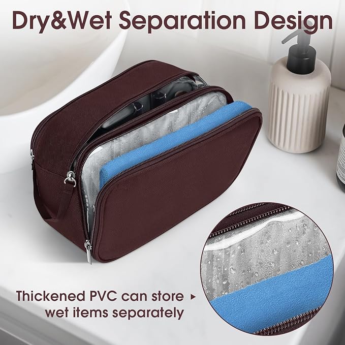 Wedama Toiletry Bag for Men, Handheld Travel Bag, Waterproof Toiletries, Thickened Polyester Dopp Kit, Toiletries Business Trips and Camping, Brown