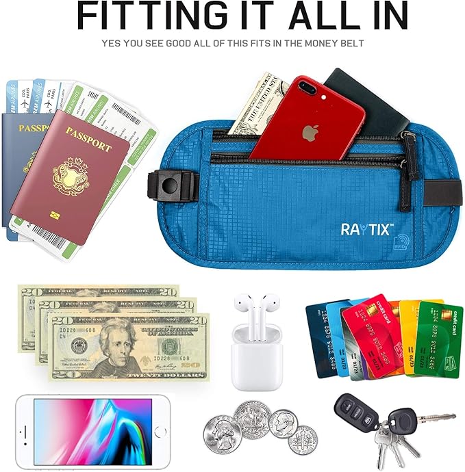 Money Belt For Travel – RFID Blocking Waist Pouch Passport Holder Wallet Belt – Waterproof Hidden Travel Fanny Pack For Men & Women – Secure, Lightweight, Adjustable Strap – Blue