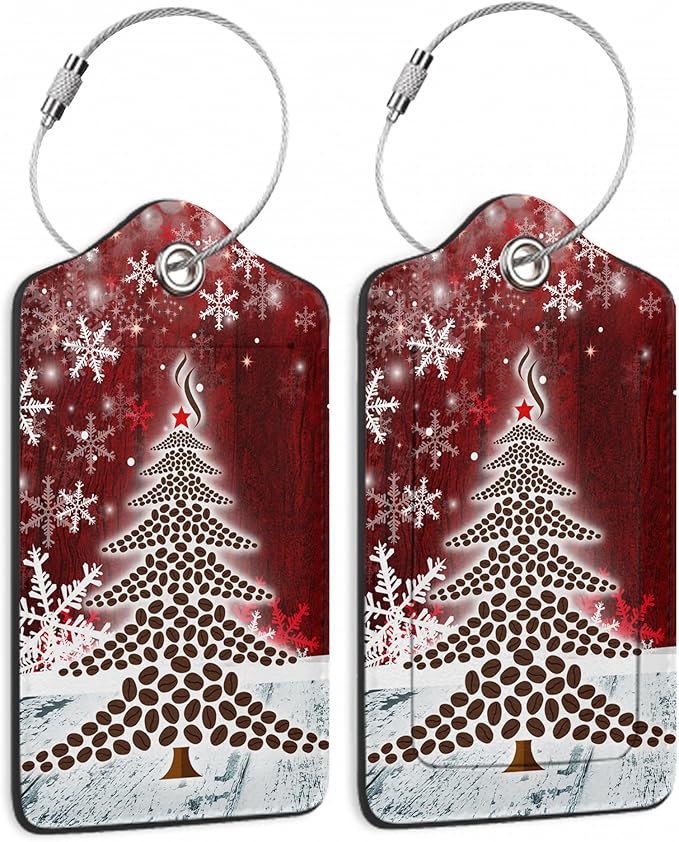 Christmas 2 Pack Luggage Tag for Suitcases Tree Snowflake Red PU Leather Bag Travel Suitcase ID Identifier Baggage Tags for Women Men Travel