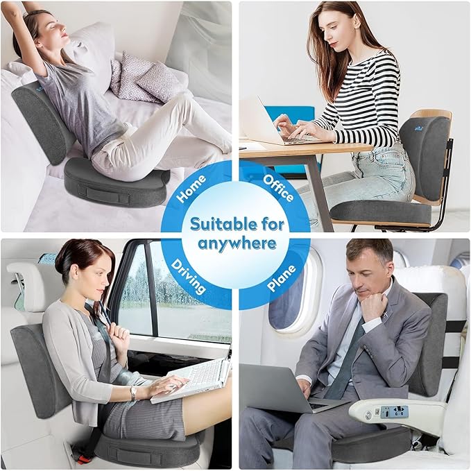 CloudBliss Seat Cushion,Office Chair Cushion,Car Seat Cushion,Lumbar Support Pillow for Office Chair,Back Support Memory Foam Pillow Coccyx Cushion for Tailbone Pain&Sciatica Pain Relief,Grey,X-Large