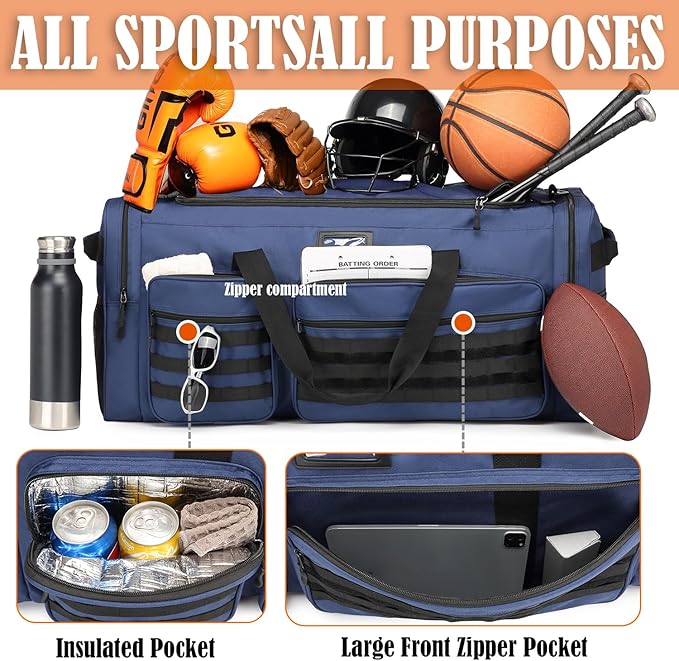 Extra Large Duffle Bag for Men, Heavy Duty Duffle Bag for Travel, Large Sports Gym Equipment Bag for Hockey Football Soccer Baseball Basketball & Team training (Blue)