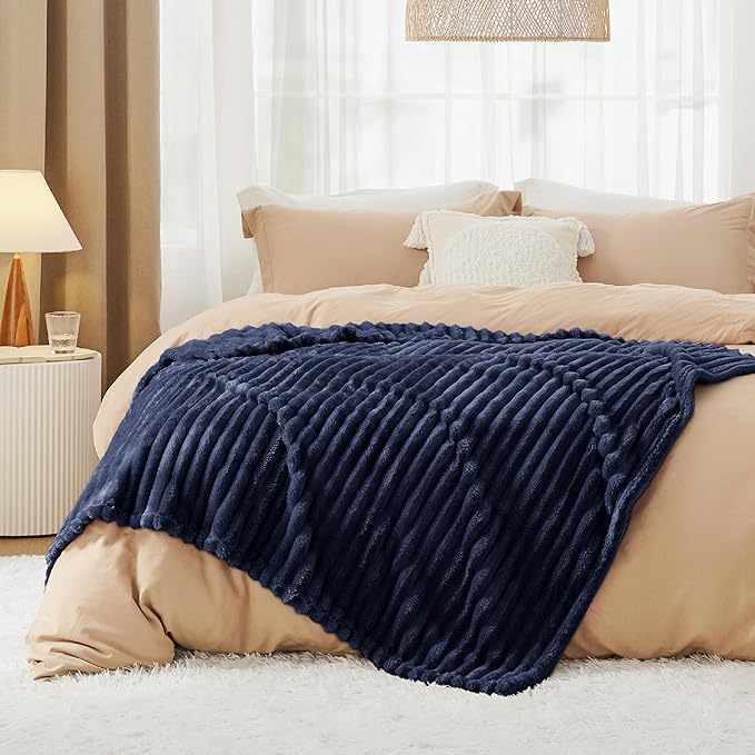 Bedsure GentleSoft Navy Blue Fleece Blanket for Couch - Cozy Soft Blankets for Women, Cute Small Throws for Girls, Navy, 50x70 Inches