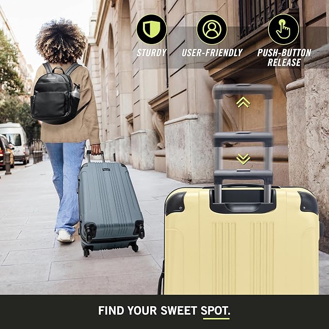 Kenneth Cole REACTION Out of Bounds Lightweight Hardshell 4-Wheel Spinner Luggage, Pale Banana, 28-Inch Carry On