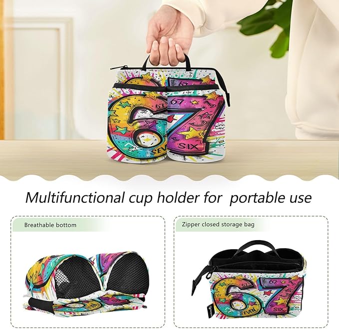 Luggage Cup Holder for Suitcases Free Hands Travel Cup Holder Portable Suitcase Cup Drink Holder Luggage Cup Caddy Bag Carrier Colorful 67 Graffiti Star Vibrant