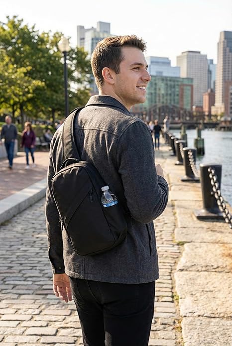 Anti-Theft Classic Crossbody Sling Bag, RFID-Blocking, Slash-Resistant with Locking Zippers for Travel & Everyday City Use | RFID Blocking, Locking Zipper, Slash-Resistant, Locking Strap, Ambidextrous Wear