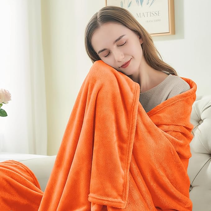 BEDELITE Fleece Blanket Twin Size Orange Throw Blanket for Couch & Bed, Luxury Plush Cozy Fuzzy Fall Blanket 60x80 inches, Super Soft & Warm Blankets for Travel Camping