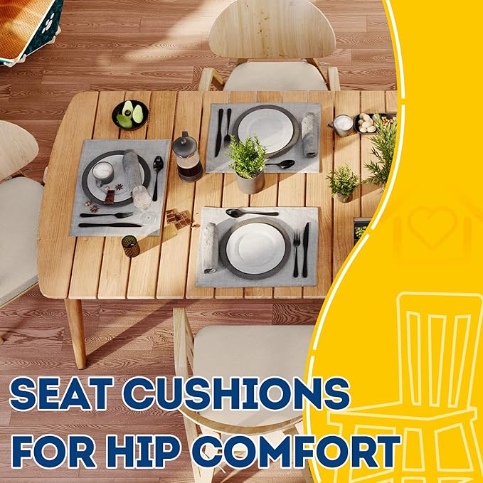 AAAAAcessories D-Shaped Chair Cushions, 2" Thick Dining Chair Pads with Ties and Removable, Machine-Washable Cover, 17" x 16", Set of 4, Oatmeal Beige
