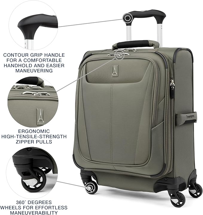 Travelpro Maxlite 5 Softside Expandable Luggage with 4 Spinner Wheels, Lightweight Suitcase, Men and Women, International, Slate Green, Carry-on 19-Inch