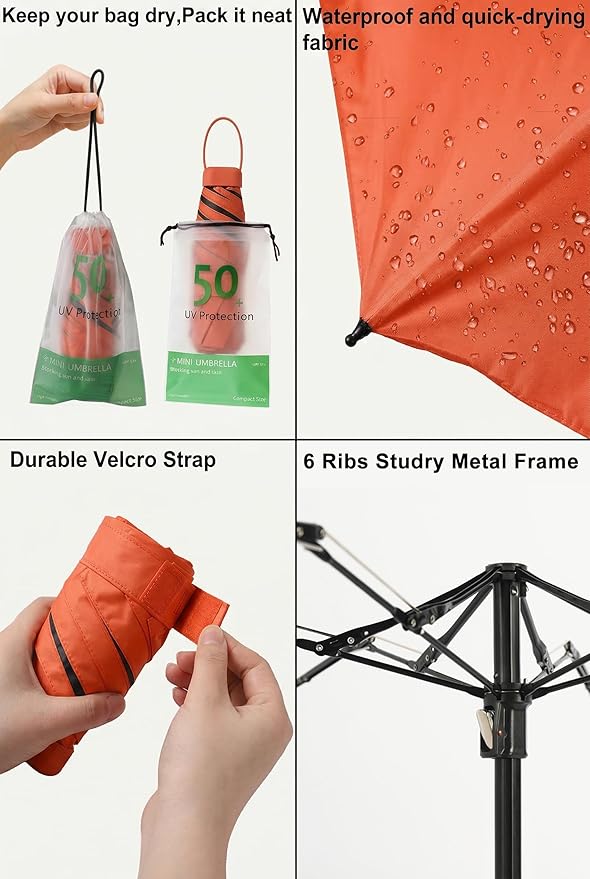 BAODINI Mini Travel Umbrella Small Compact UV Blocking Manual Open Close Portable Sun Protection for Women Kids and Men
