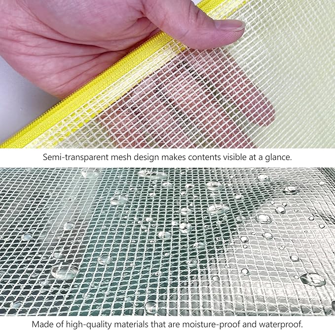 Mesh Zipper Pouch Bags – 13.2" x 9.2" Waterproof Storage Pouches, 4-Pack Colorful Translucent Bags for Office, Travel, Toys & Crafts
