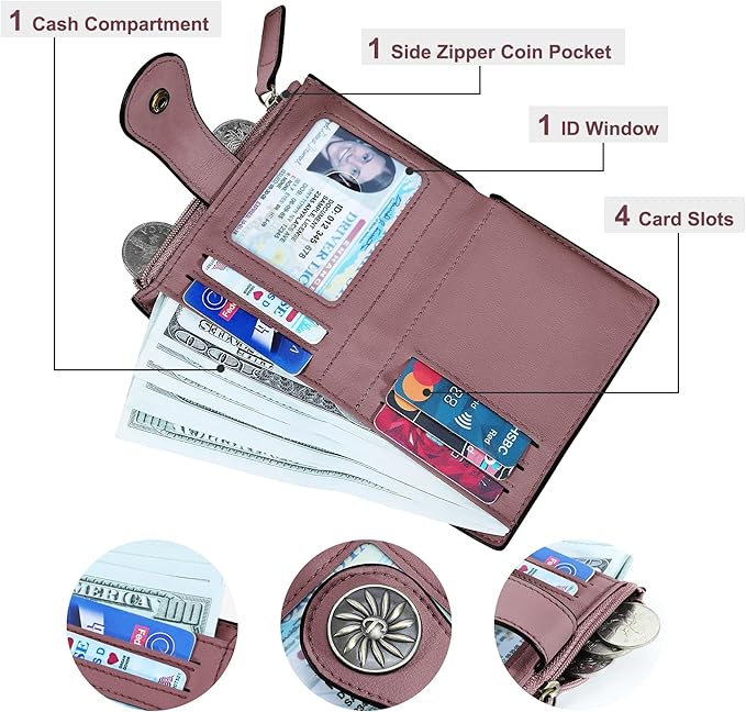 Tipmile Small Wallet for Women Bifold RFID Blocking Card Holder Leather Wallets with Zipper Coin Pocket