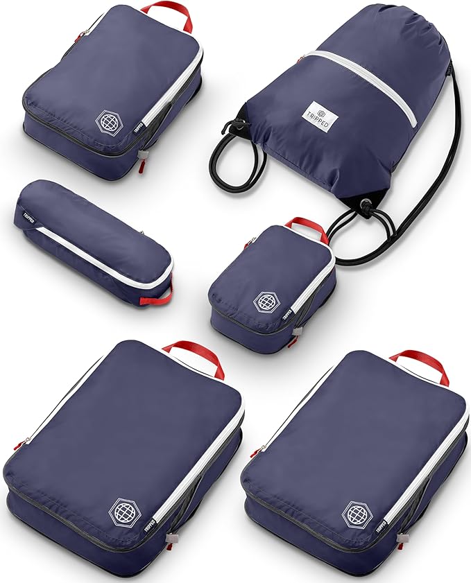 Extra Large Compression Packing Cube 6 Piece Set for Travel and Check Luggage by TRIPPED Travel Gear