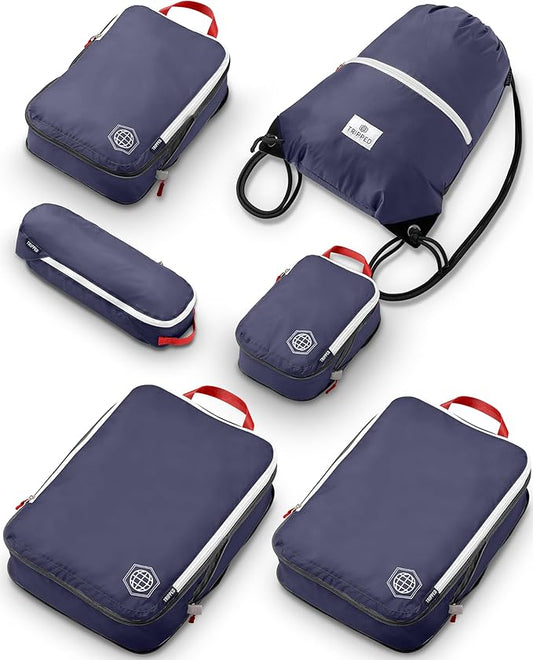 Extra Large Compression Packing Cube 6 Piece Set for Travel and Check Luggage by TRIPPED Travel Gear