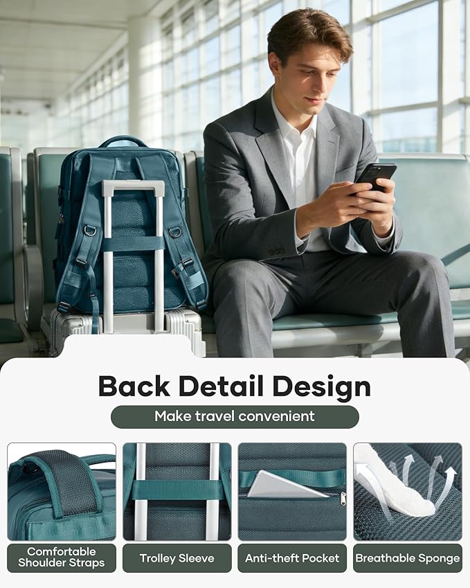 VECAVE Vacuum Backpack Travel with Pump, Expandable Personal Item Carry on Backpacks for Women Men, Laptop Waterproof Work Compression bags with USB Casual Daypack DarkBlue
