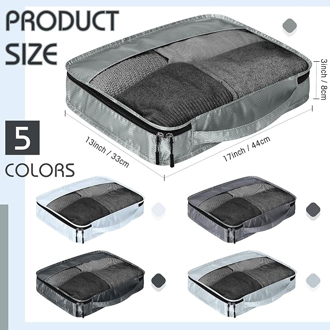 5 Pcs Packing Cubes for Suitcase Large Travel Cubes Carry on Luggage Organizer Bags for Clothes Accessories(L,Gray)