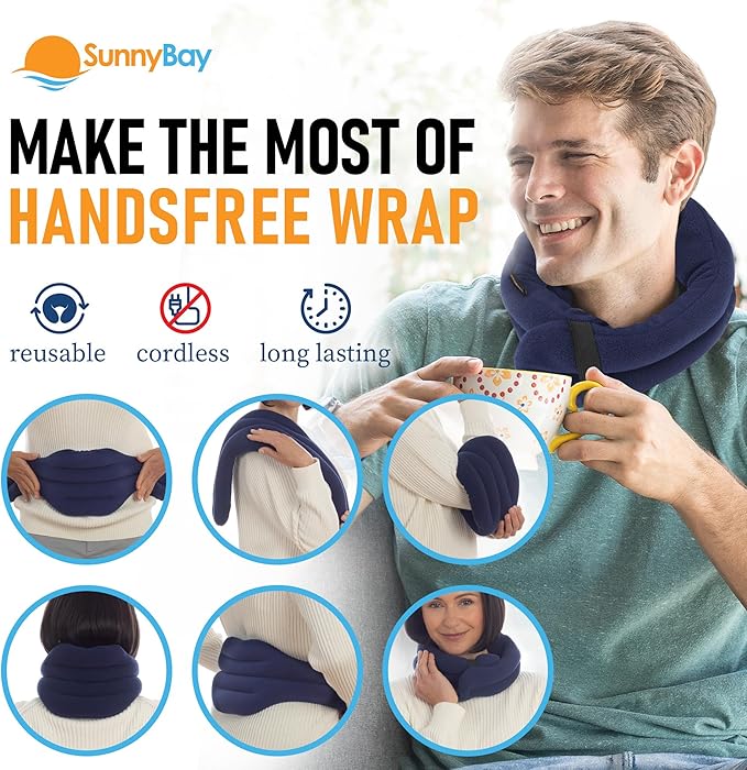 SunnyBay Microwave Heating Pad, Microwavable Cold or Heated Neck and Shoulder Wrap, Moist and Weighted Hands-Free Beanbag Pack with Wide Neck Coverage 26 Inches Long-Length Cotton, Navy Blue