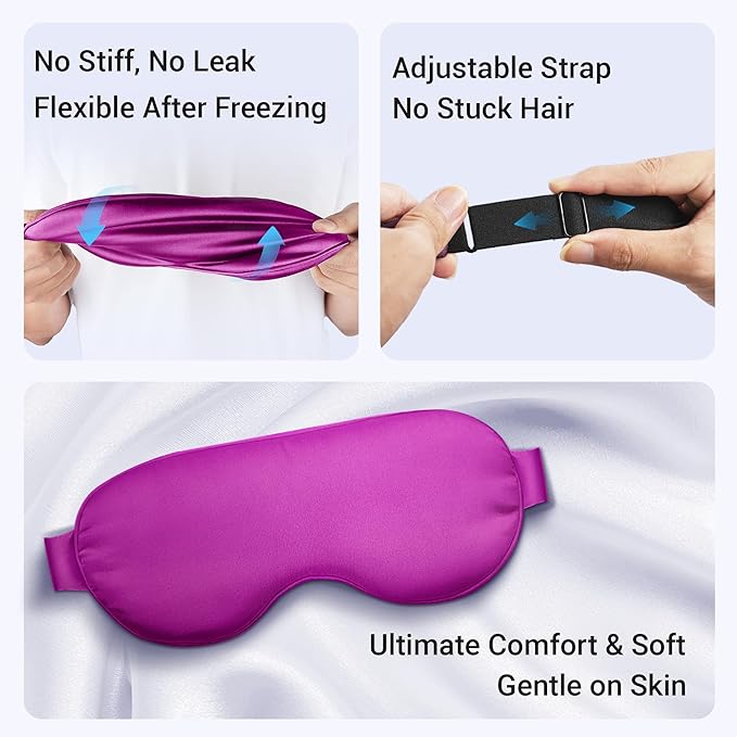 Cooling Eye Mask for Puffy Eyes: Fsa Eligible Items Hsa, Migraines Headache Fast Relief After Surgery Care Cold Compress, Reusable Face Ice Pack Gel for Dark Circles, Gentle Weighted Sleep Mask Purple